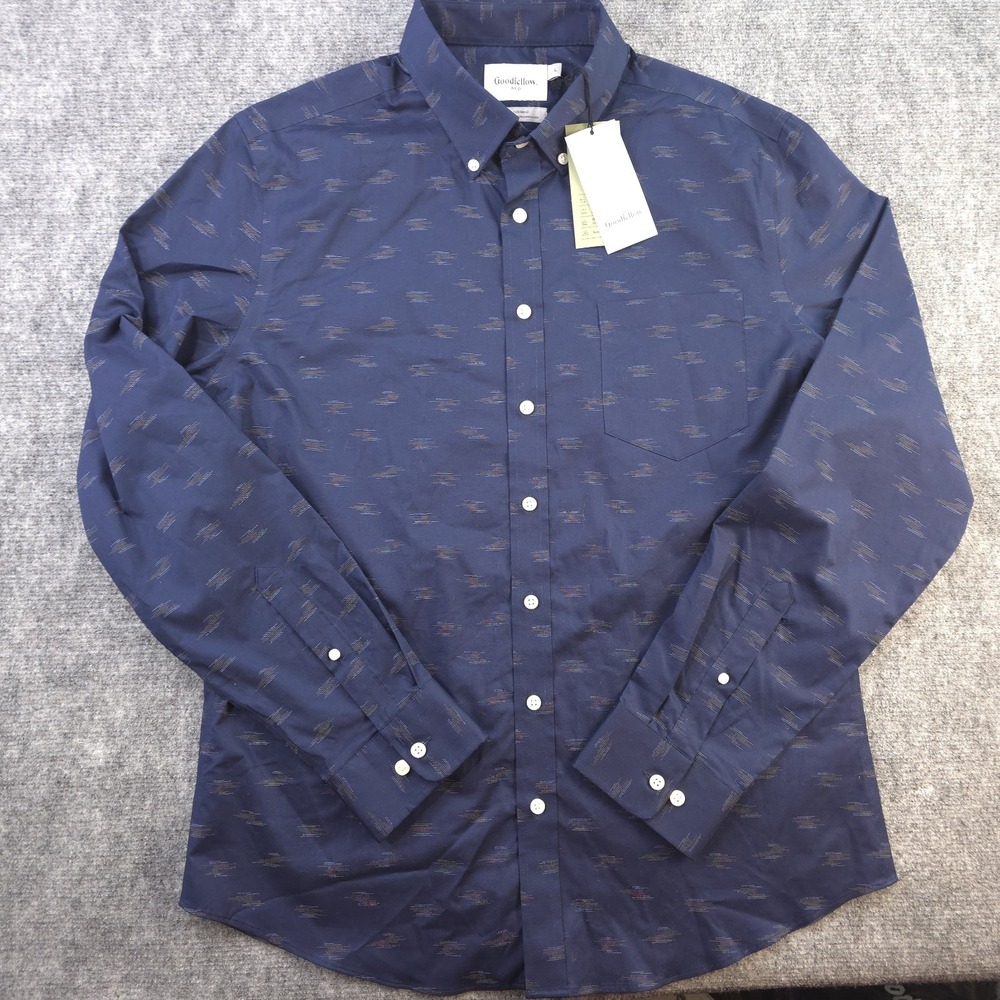 New Goodfellow Shirt Large Slim Fit‎ Blue Geometric Long Sleeve Button Down
